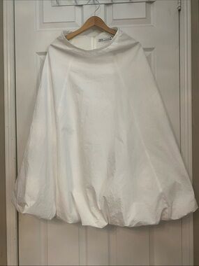 Zara White Full-Circle Balloon Hem Skirt #16